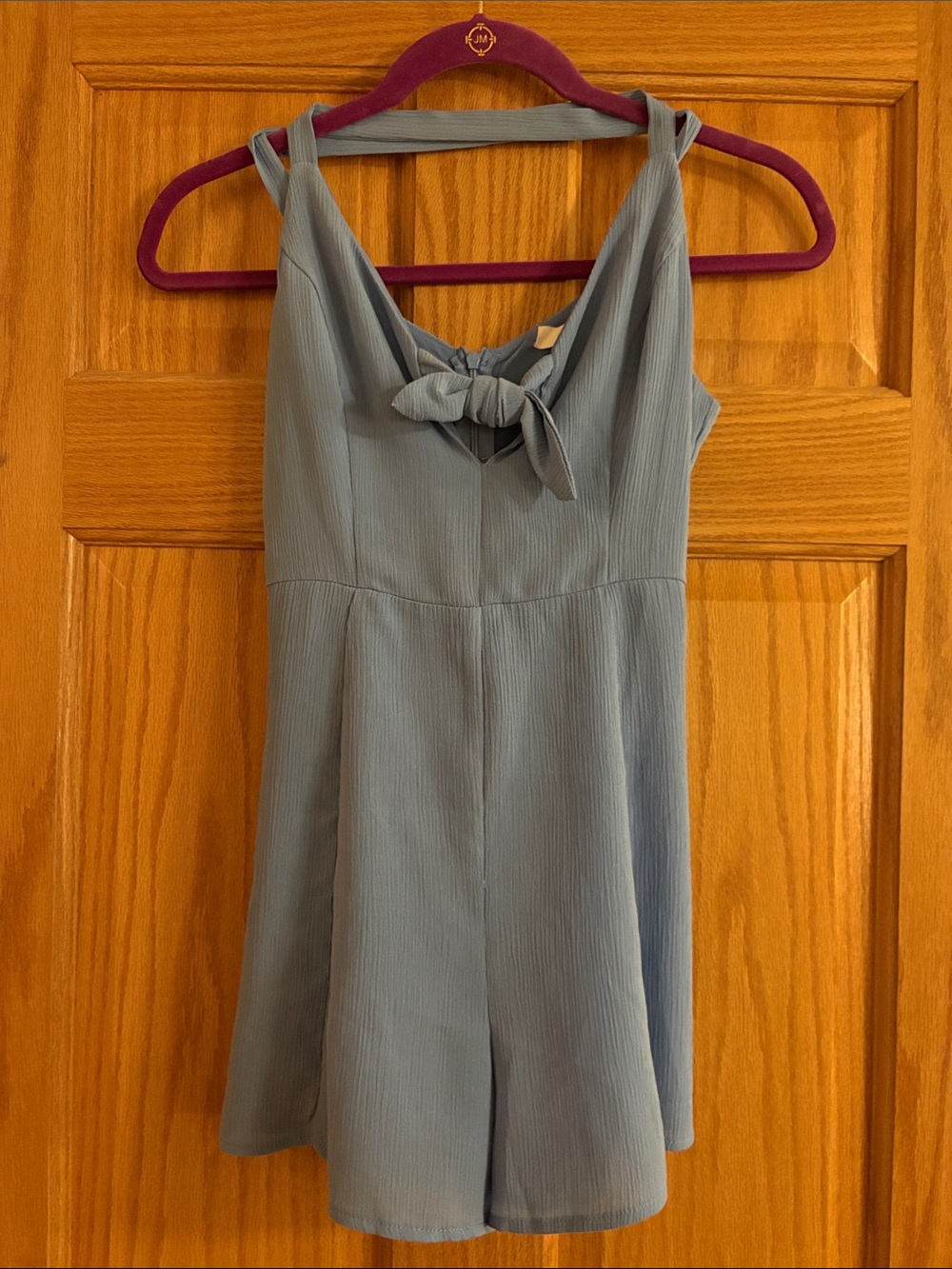 Lush Light Blue Knit Romper with Tie Front